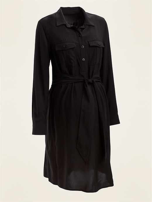 View large product image 1 of 1. Maternity Utility Tie-Belt Long-Sleeve Shirt Dress
