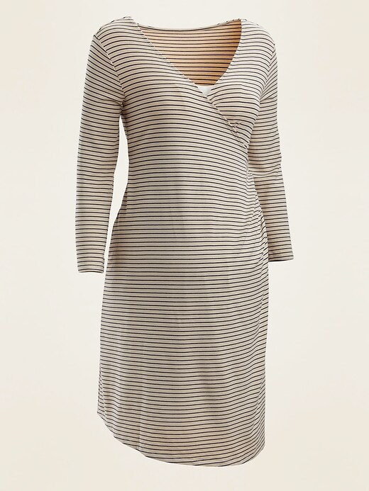 View large product image 1 of 1. Maternity Jersey-Knit Faux-Wrap Fit & Flare Dress