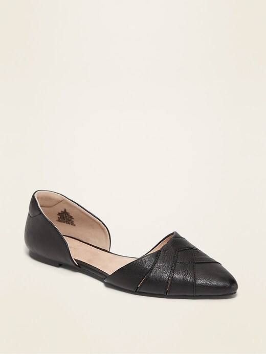 Image number 1 showing, Faux-Leather Woven D'Orsay Flat Shoes