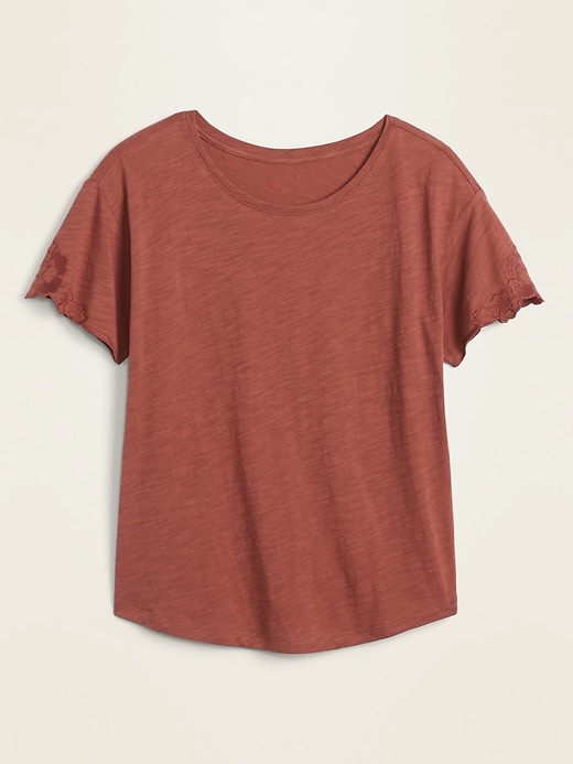 View large product image 2 of 2. Slub-Knit Embroidered-Sleeve Tee for Women
