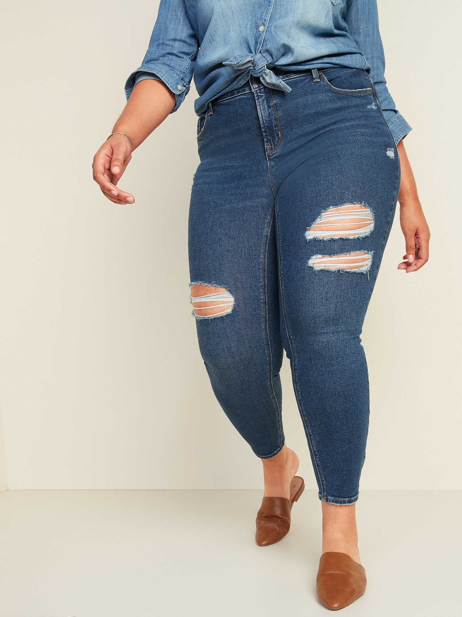 high waisted ripped skinny jeans plus size