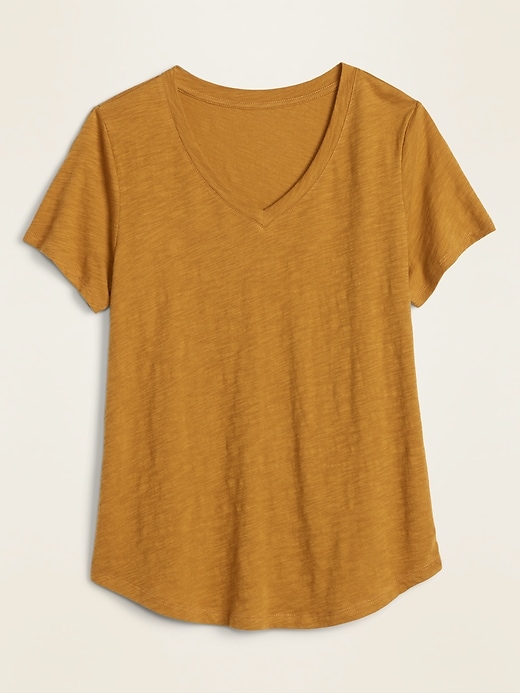 Navy Slub-Knit Old T-Shirt V-Neck | for EveryWear Women
