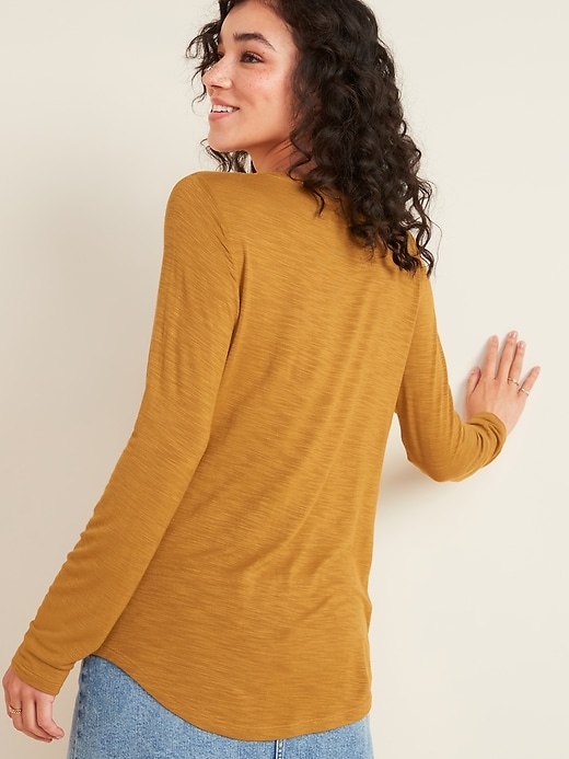View large product image 2 of 3. Luxe Crew-Neck Slub-Knit Long-Sleeve Tee for Women