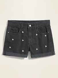 View large product image 3 of 3. Mid-Rise Embroidered-Daisy Boyfriend Black Jean Shorts for Women -- 3-inch inseam