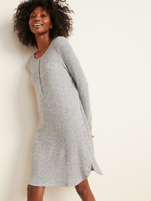 View large product image 1 of 3. Cozy Thermal-Knit Henley Nightgown