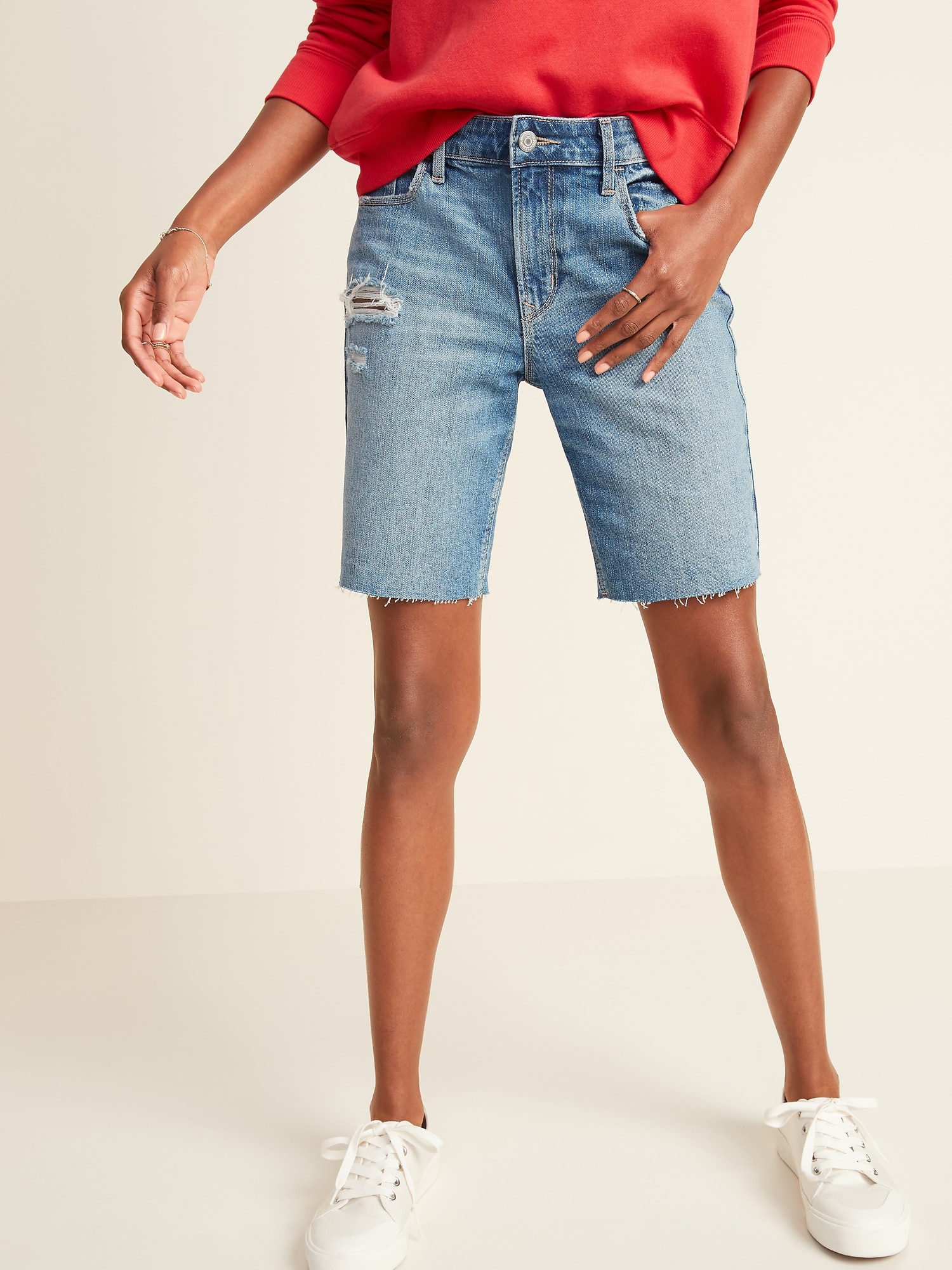 distressed bermuda jean shorts