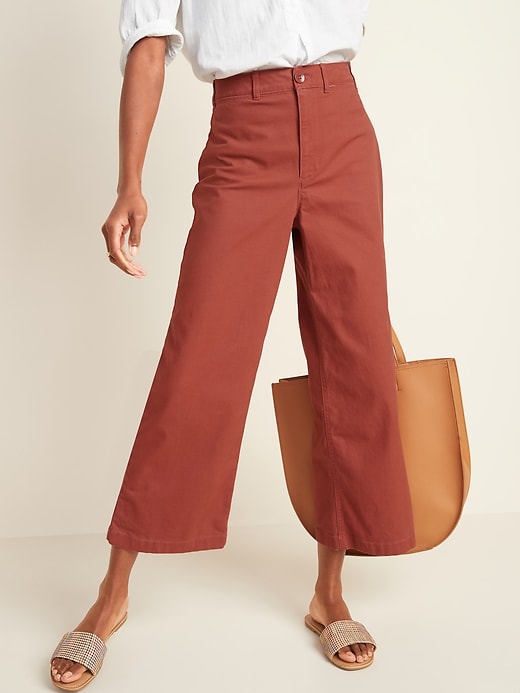 View large product image 1 of 2. High-Waisted Slim Wide-Leg Chinos for Women