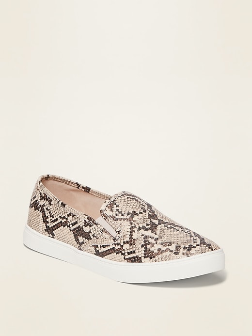 Image number 1 showing, Faux-Snakeskin Slip-On Sneakers