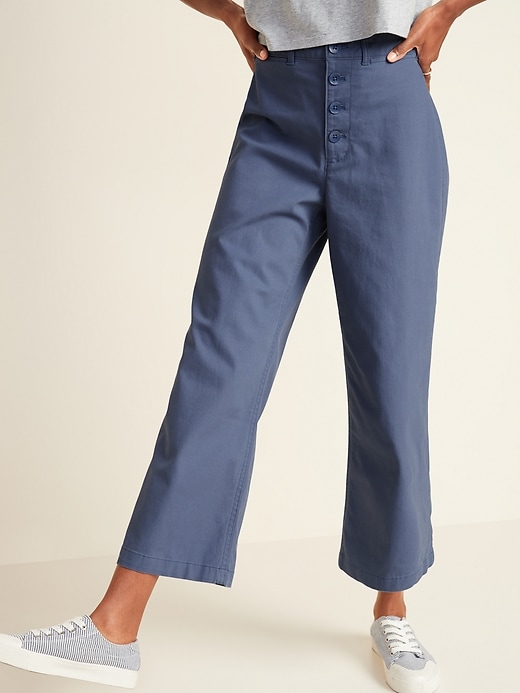 View large product image 1 of 2. Extra High-Waisted Button-Fly Crop Wide-Leg Pants