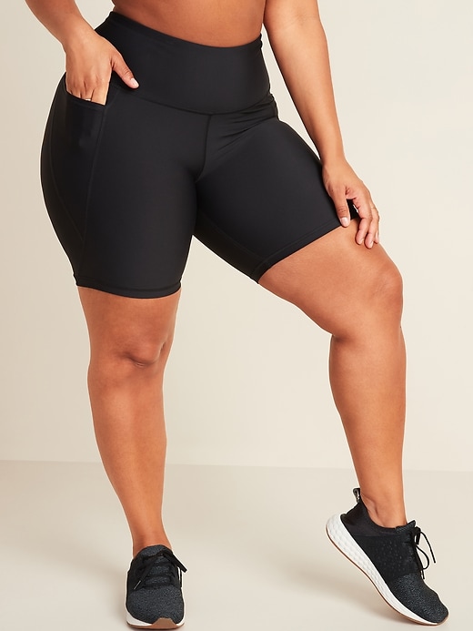 View large product image 1 of 3. High-Waisted PowerSoft Side-Pocket Plus-Size Biker Shorts -- 8-inch inseam