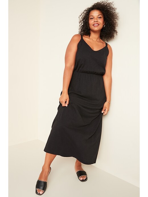 View large product image 1 of 3. Waist-Defined Slub-Knit Cami Plus-Size Maxi Dress