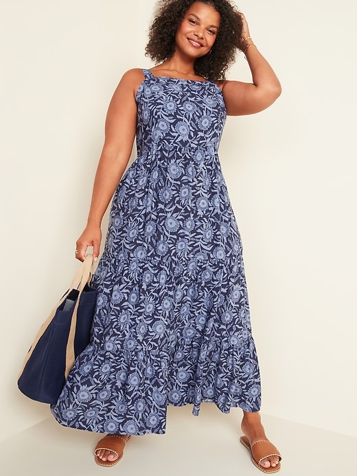 View large product image 1 of 2. Floral-Print Cami Fit & Flare Plus-Size Maxi Dress