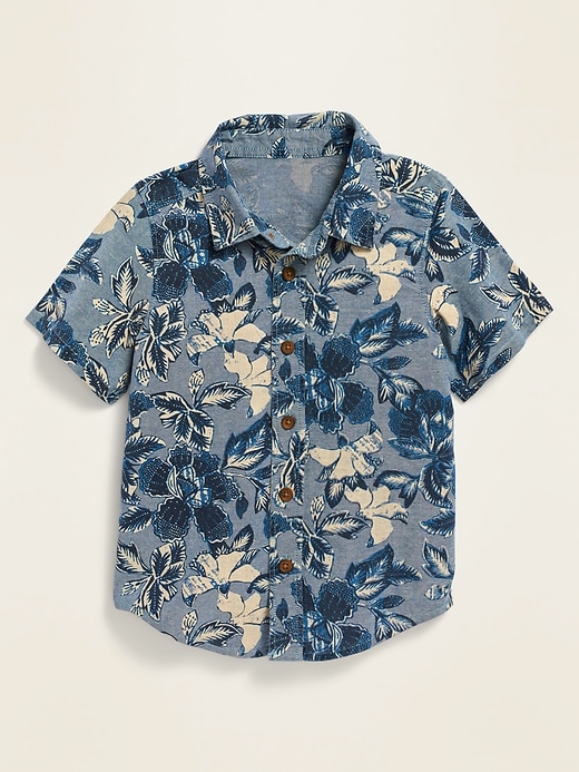View large product image 1 of 1. Floral-Print Oxford Short-Sleeve Shirt for Toddler Boys
