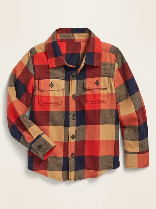 View large product image 1 of 1. Long-Sleeve Plaid Pocket Utility Shirt for Toddler Boys