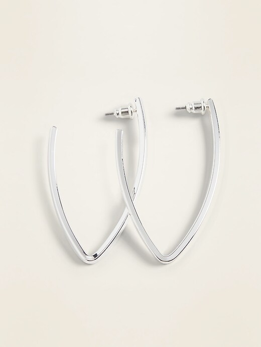 View large product image 1 of 1. Silver-Toned Oval Hoop Earrings for Women