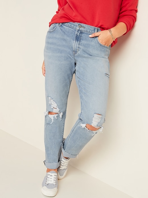 Image number 6 showing, Mid-Rise Distressed Boyfriend Straight Jeans for Women