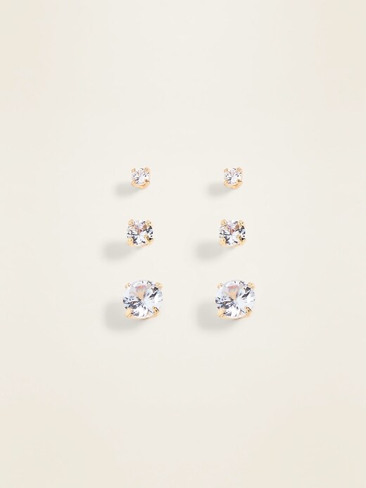 View large product image 1 of 1. Real Gold-Plated Stud Earrings 3-Pack For Women
