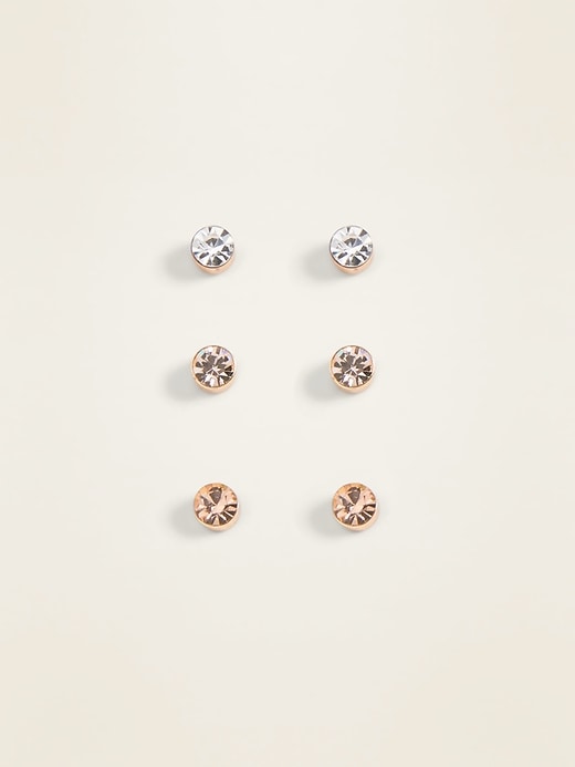 View large product image 1 of 1. Rhinestone Stud Earrings 3-Pack for Women