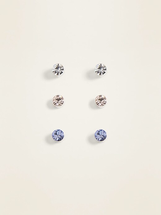 View large product image 1 of 1. Silver-Toned Stud Earrings 3-Pack For Women
