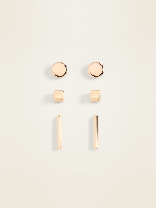 View large product image 1 of 1. Gold-Toned Stud Earrings Variety 3-Pack For Women