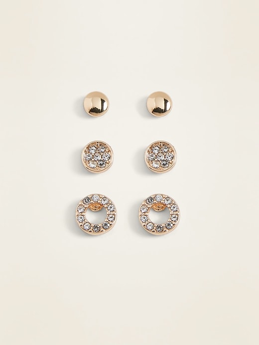 View large product image 1 of 1. Gold-Toned Stud Earrings 3-Pack For Women