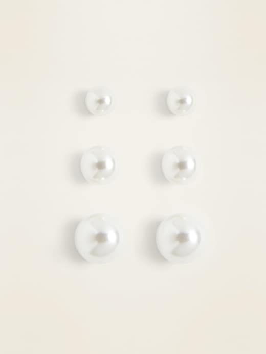 View large product image 1 of 1. Faux-Pearl Stud Earrings 3-Pack For Women
