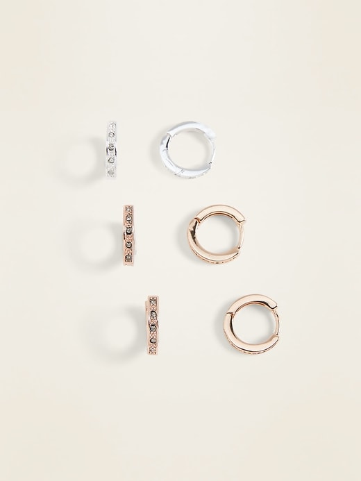 View large product image 1 of 1. Rhinestone Hoop Earrings 3-Pack for Women