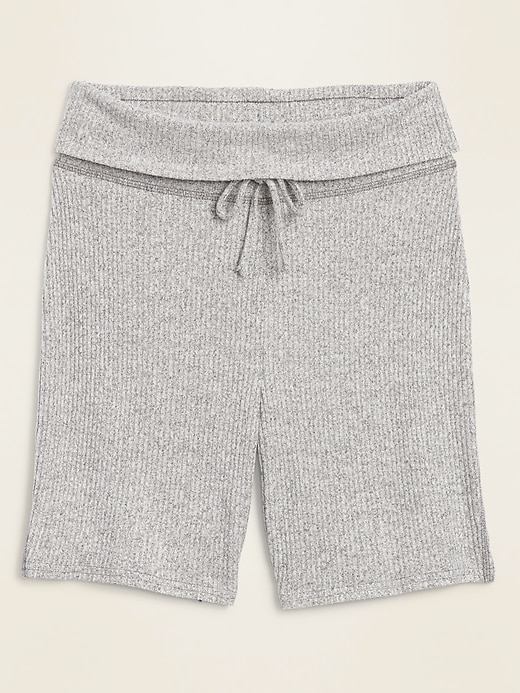 View large product image 2 of 2. Cozy Rib-Knit Rollover-Waist Pajama Shorts -- 6.75-inch inseam