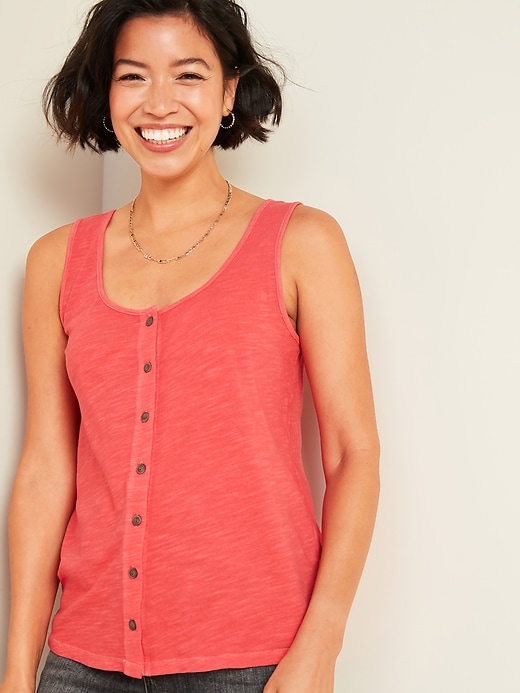 View large product image 1 of 2. Slub-Knit Button-Front Tank Top