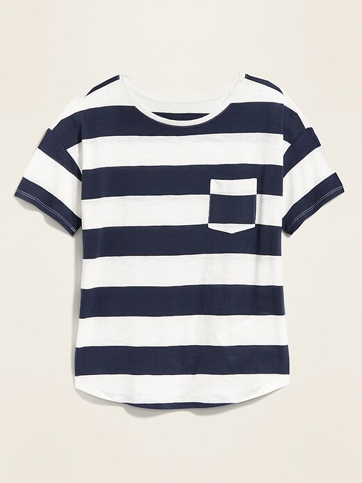 View large product image 2 of 2. Loose Striped Pocket Easy Tee for Women