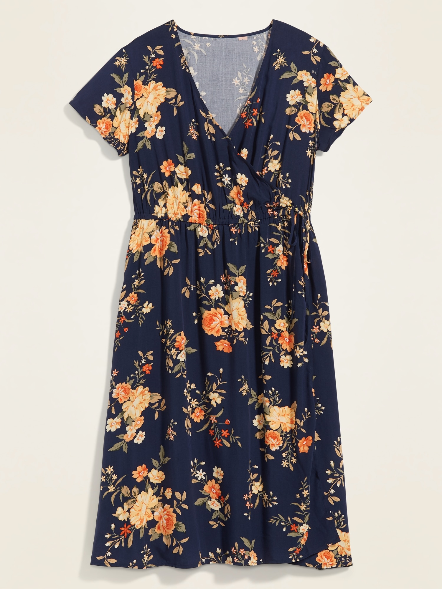 Soft-Woven Wrap-Front Plus-Size Fit & Flare Midi Dress | Old Navy