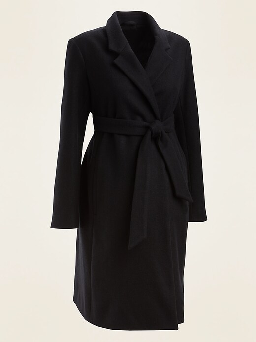 View large product image 1 of 1. Maternity Soft-Brushed Tie-Belt Overcoat