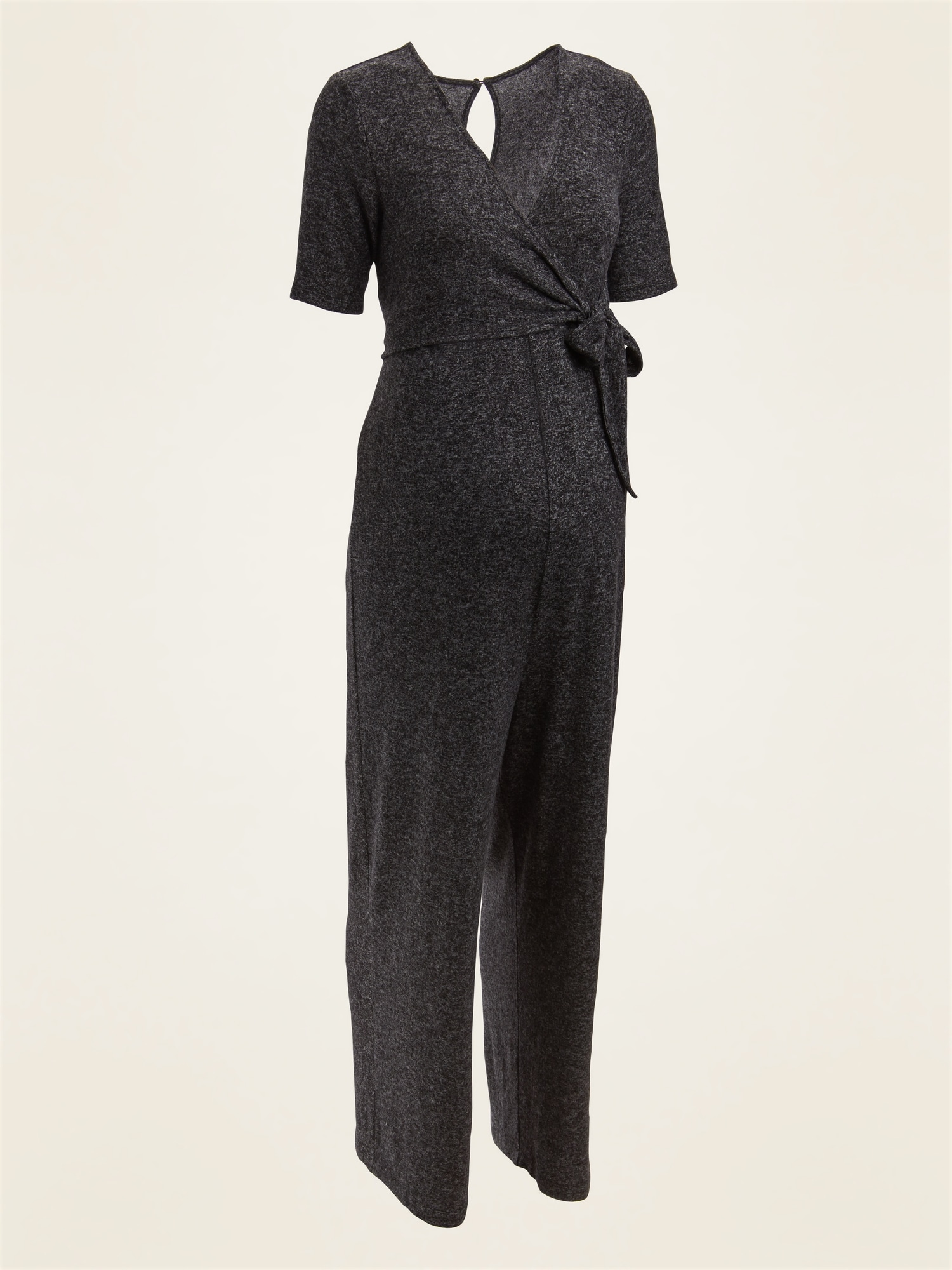 Maternity Plush-Knit Cross-Front Side-Tie Jumpsuit