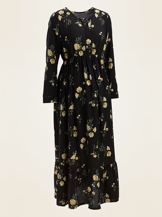 View large product image 1 of 1. Maternity Floral-Print Tiered-Hem Maxi Swing Dress