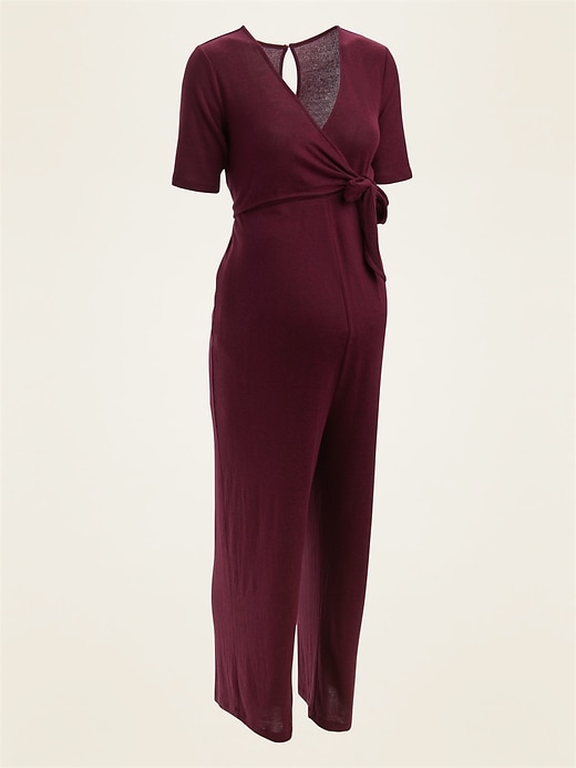 View large product image 1 of 1. Maternity Plush-Knit Cross-Front Side-Tie Jumpsuit
