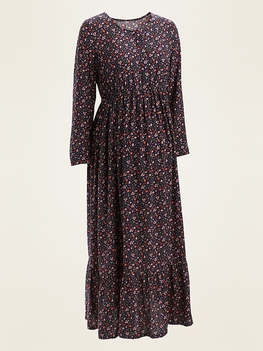View large product image 1 of 1. Maternity Floral-Print Tiered-Hem Maxi Swing Dress