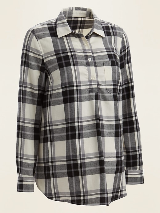 View large product image 1 of 1. Maternity Plaid Flannel Popover Shirt