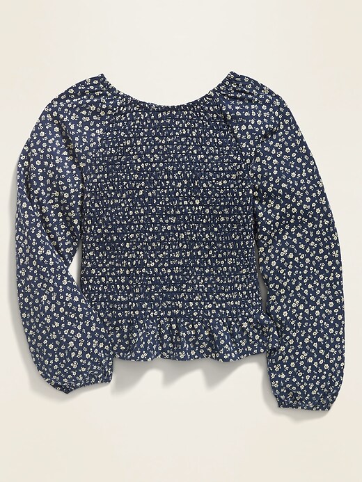 View large product image 1 of 1. Long-Sleeve Smocked Jersey Top for Girls