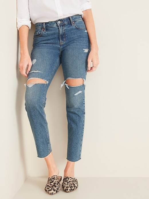 Old Navy Mid-Rise Boyfriend Straight Distressed Jeans for Women. 1