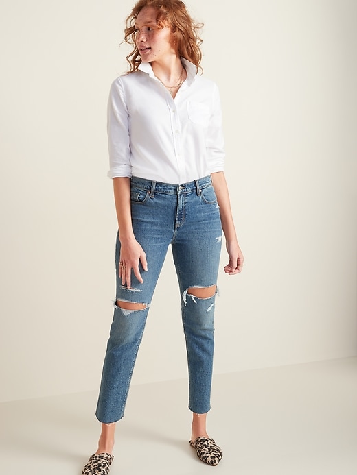 Image number 3 showing, Mid-Rise Boyfriend Straight Distressed Jeans for Women