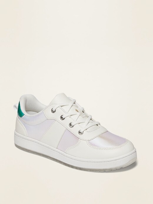 View large product image 1 of 3. Iridescent Lace-Up Sneakers for Girls
