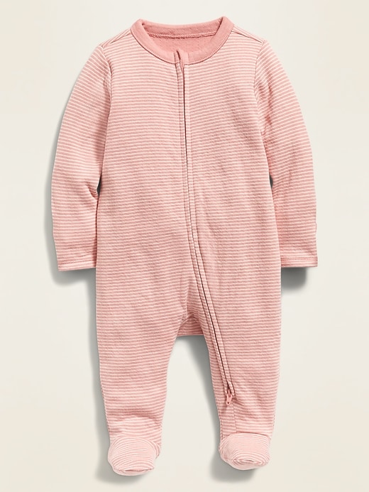 View large product image 1 of 1. Unisex Striped Double-Layer Sleep & Play One-Piece for Baby
