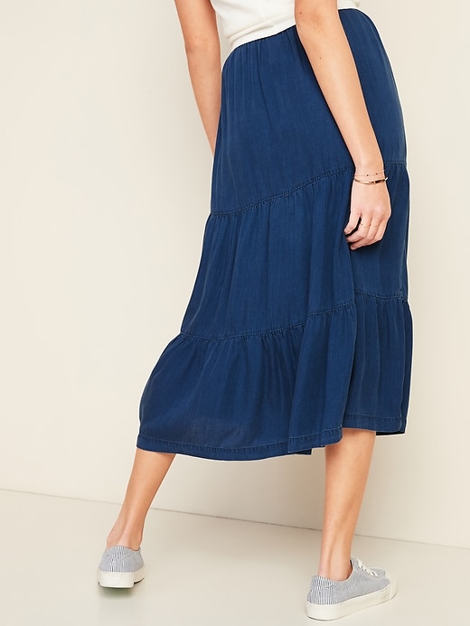 View large product image 2 of 3. Tiered Chambray Midi Skirt