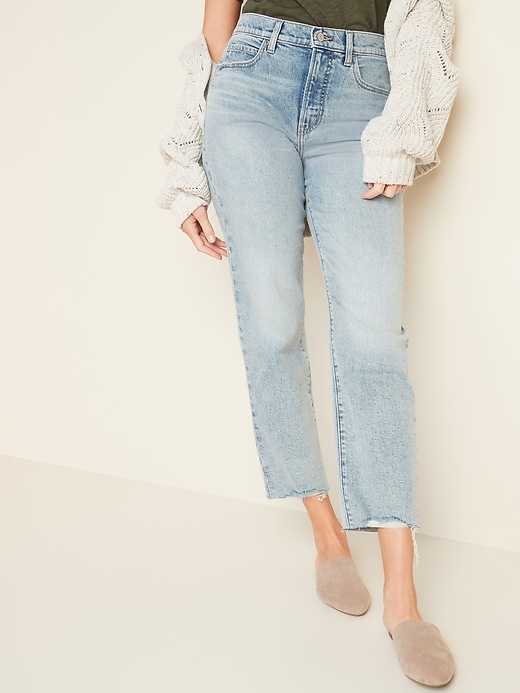 Image number 1 showing, Extra High-Waisted Sky-Hi Straight Raw-Hem Jeans for Women