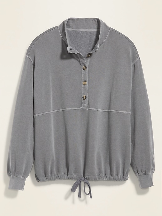View large product image 1 of 1. Garment-Dyed Cinch-Hem Plus-Size Henley Sweatshirt