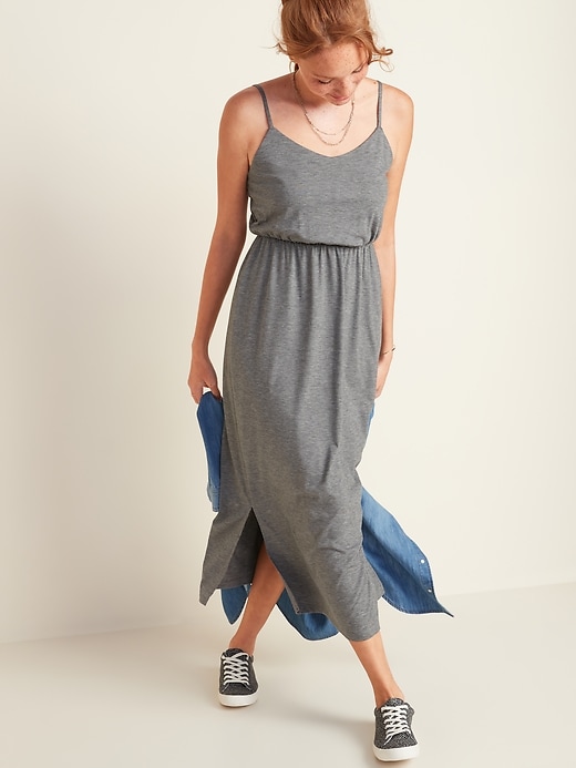 View large product image 1 of 2. Waist-Defined Slub-Knit Cami Maxi Dress