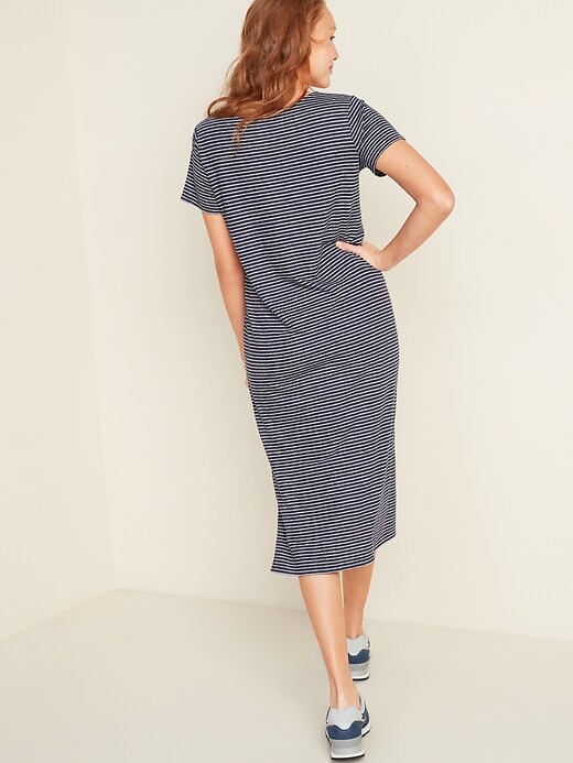 View large product image 2 of 3. Striped Linen-Blend Jersey Midi T-Shirt Shift Dress for Women