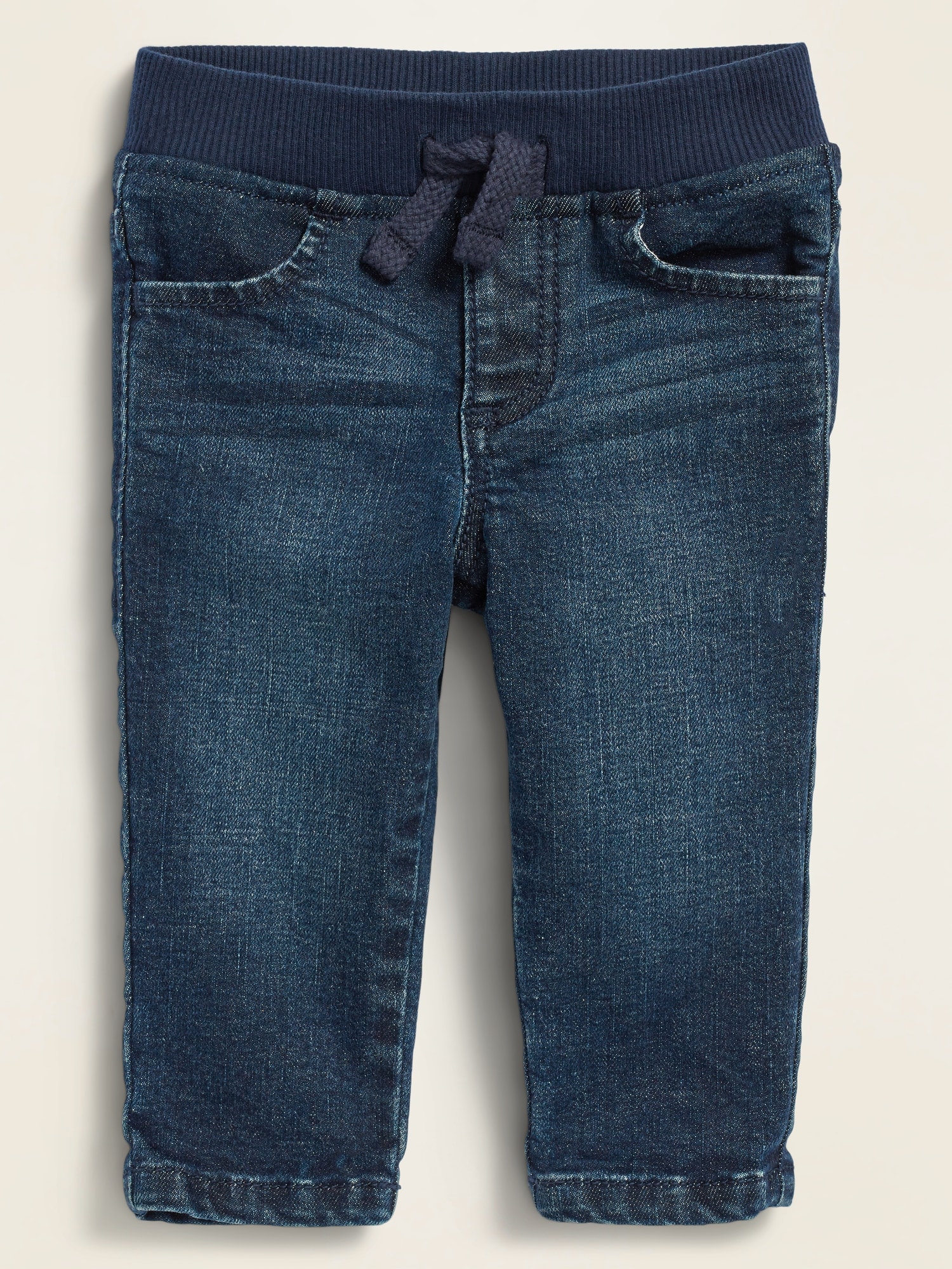 Unisex Rib-Knit-Waist Dark-Wash Skinny Jeans for Baby