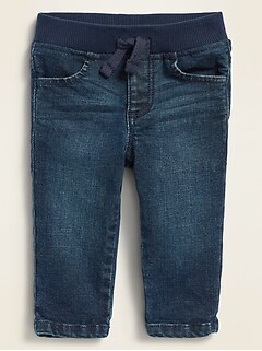 Unisex Rib-Knit-Waist Dark-Wash Skinny 