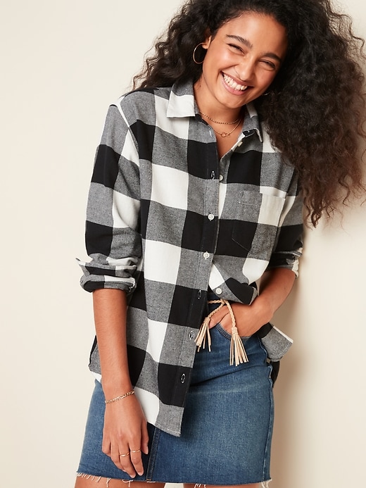 View large product image 1 of 3. Oversized Plaid Flannel Boyfriend Tunic Shirt for Women